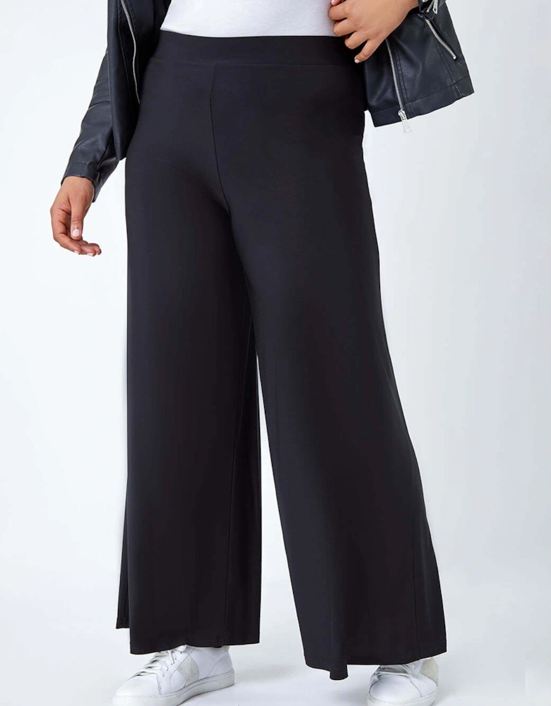 Curve Elastic Waist Wide Leg Trousers - Black