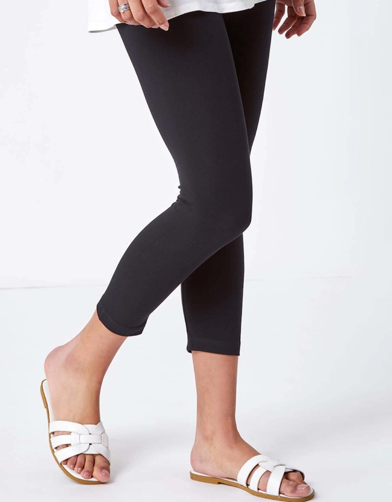 Elastic Waist Stretch Cropped Leggings - Black