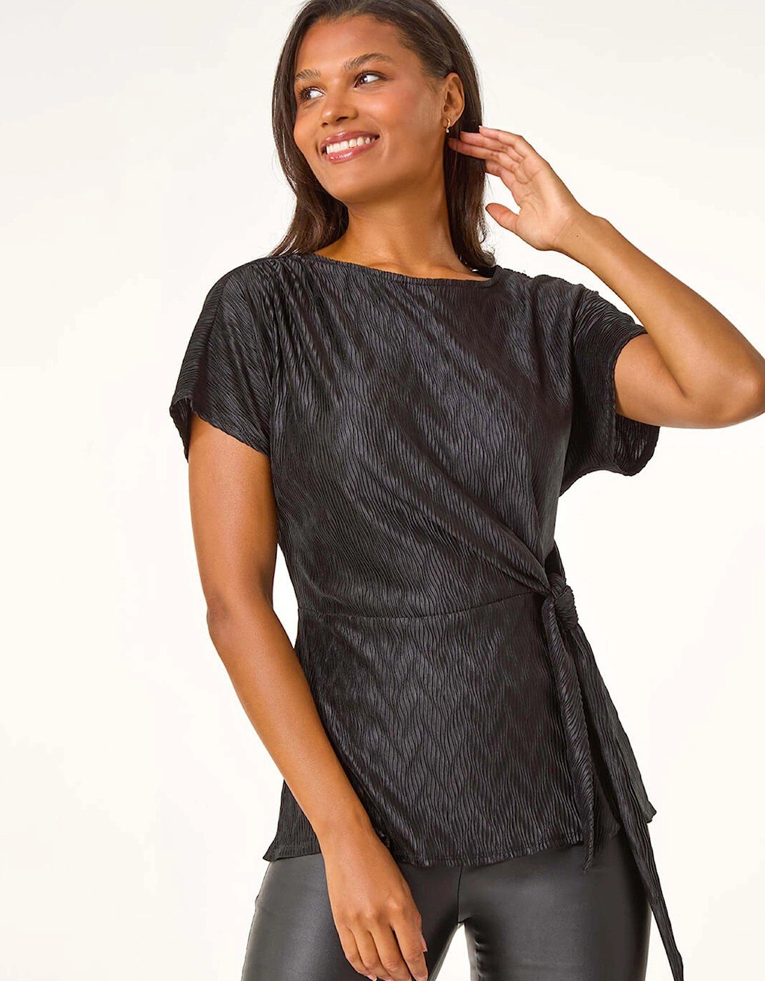 Textured Side Tie Tunic Top - Black, 2 of 1