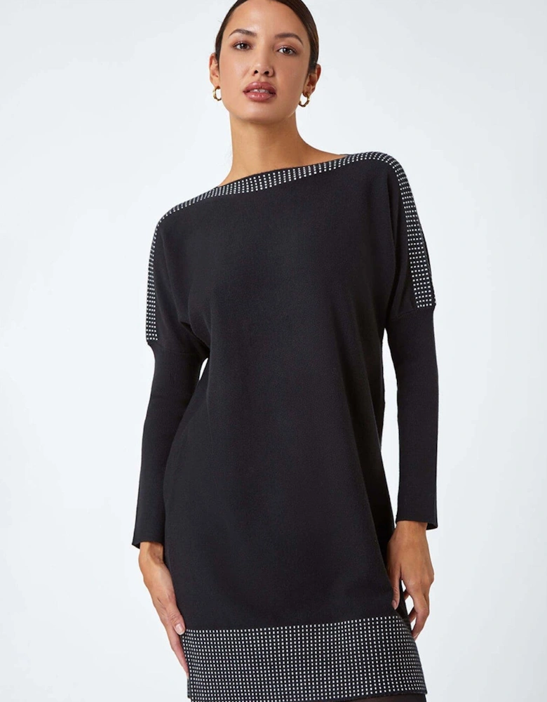 Border Spot Print Jumper Dress - Black