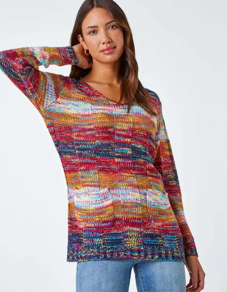 Mixed Yarn Pocket Detail Jumper - Multi