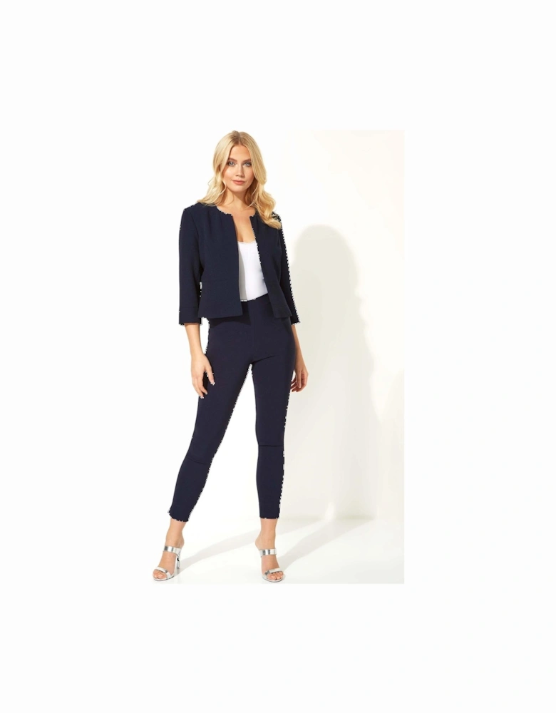 3/4 Sleeve Tailored Jacquard Jacket - Navy