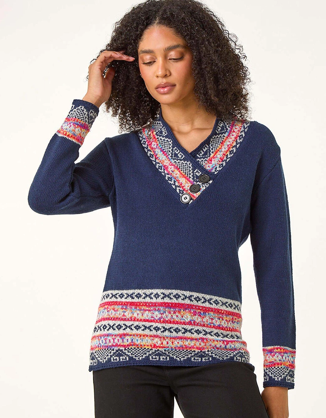 Nordic Print Button Detail Jumper - Midnight Blue, 2 of 1