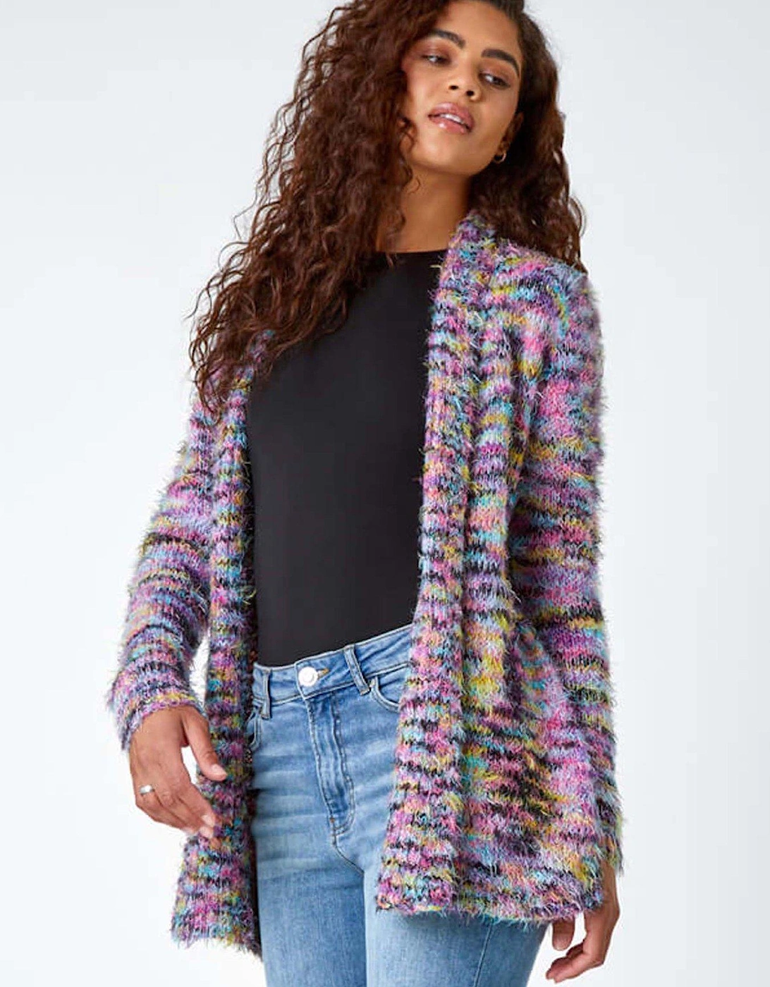 Fluffy Longline Cosy Cardigan - Purple, 2 of 1