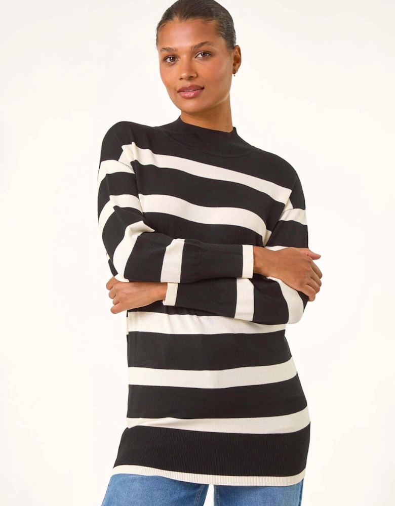 Striped Knitted Tunic Jumper - Black