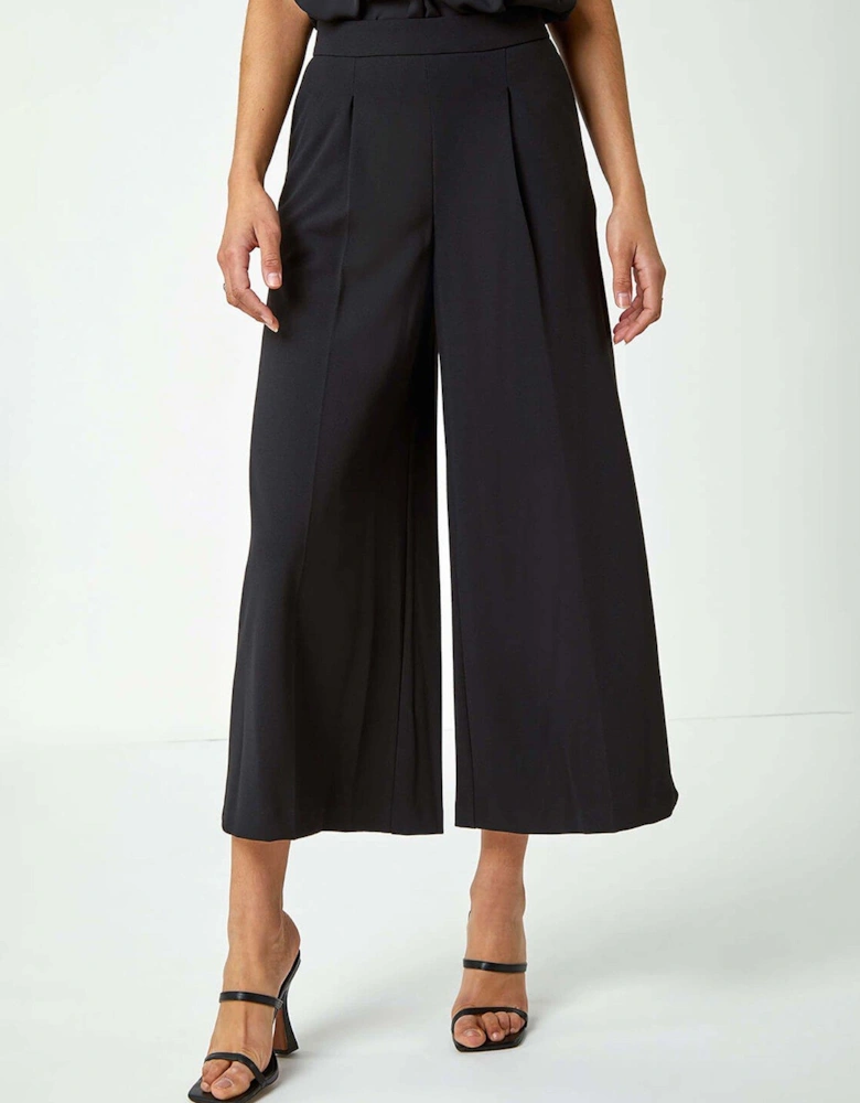 Wide Leg Cropped Culottes - Black