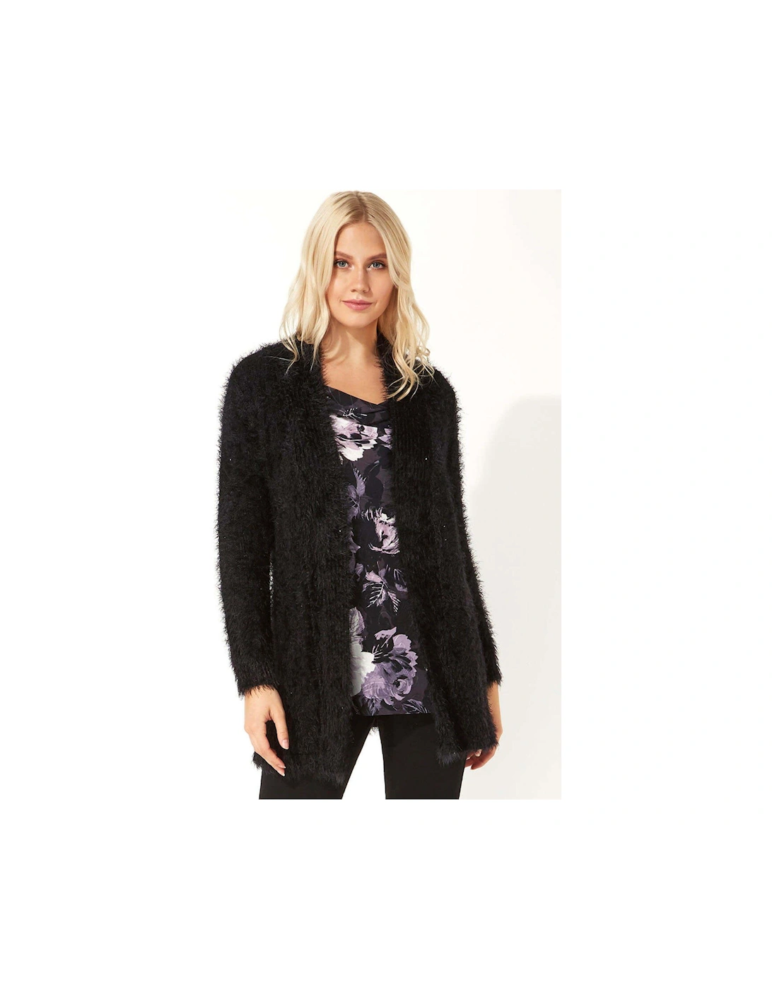 Fluffy Long Sleeve Cardigan - Black, 2 of 1