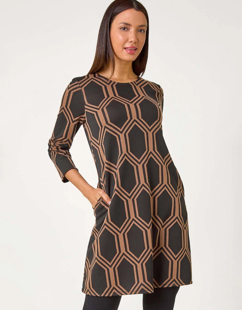 Geometric Jacquard Stretch Dress - Tan