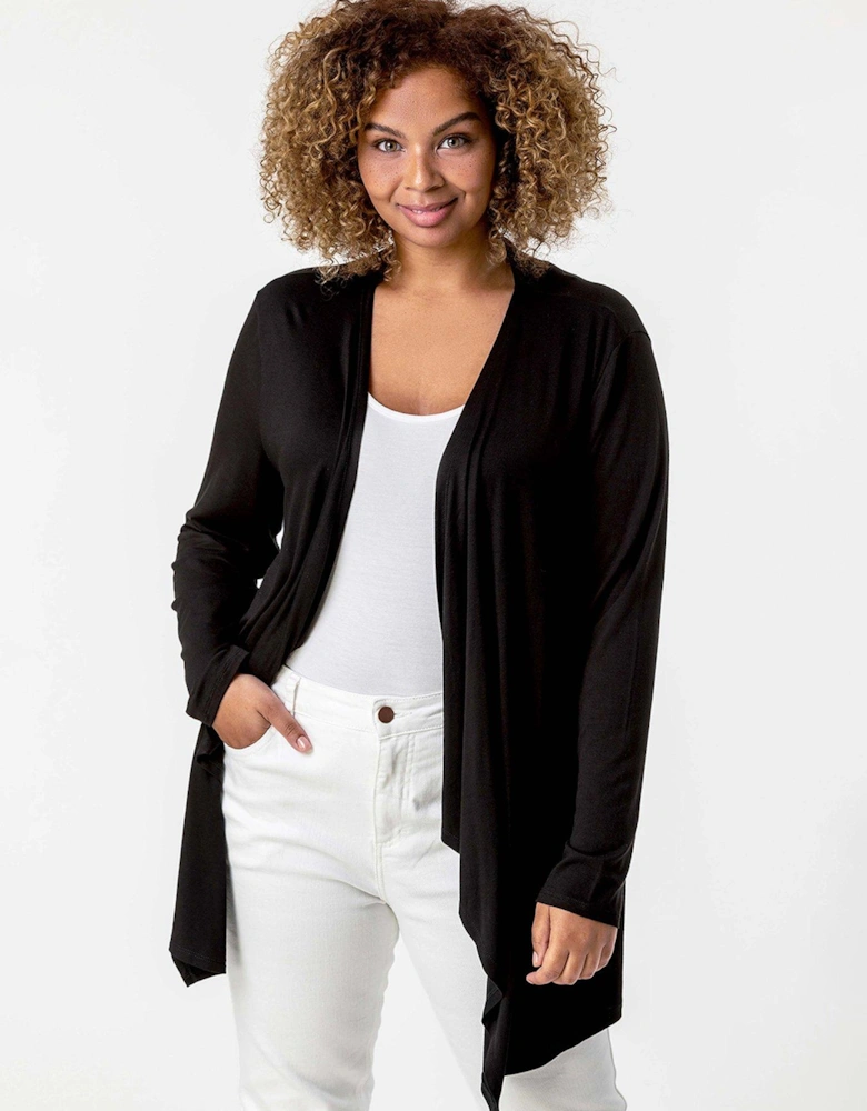 Curve Waterfall Front Jersey Cardigan - Black