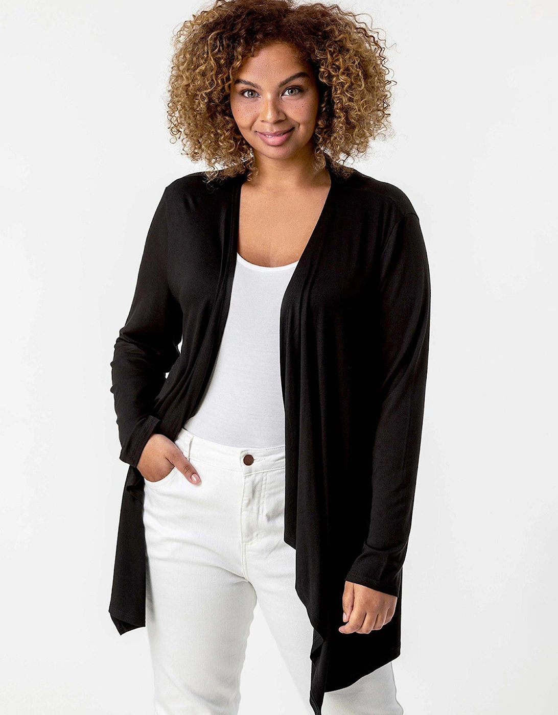 Curve Waterfall Front Jersey Cardigan - Black, 2 of 1