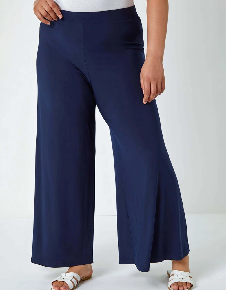 Curve Elastic Waist Wide Leg Trousers - Navy