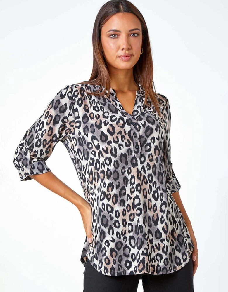 Animal Print Stretch Blouse - Taupe