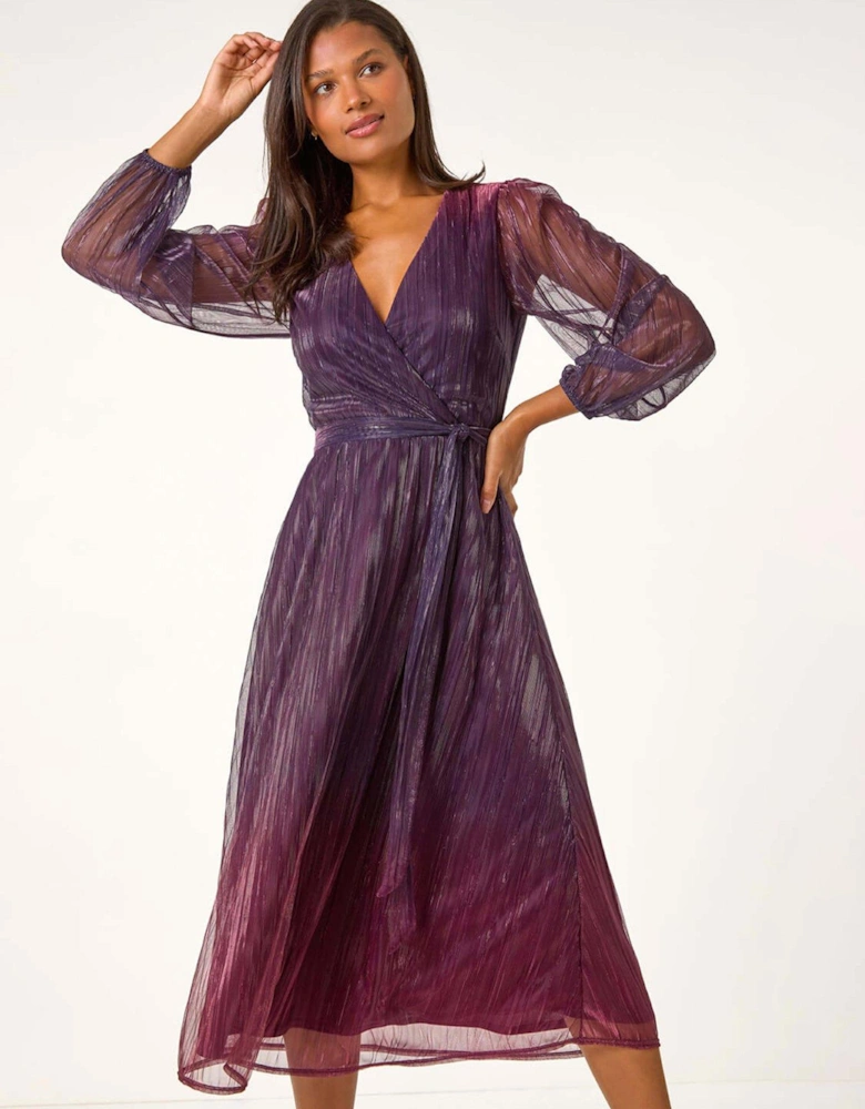 Ombre Plisse Tie Wrap Dress - Purple