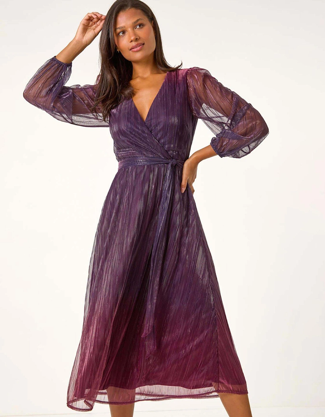 Ombre Plisse Tie Wrap Dress - Purple, 2 of 1