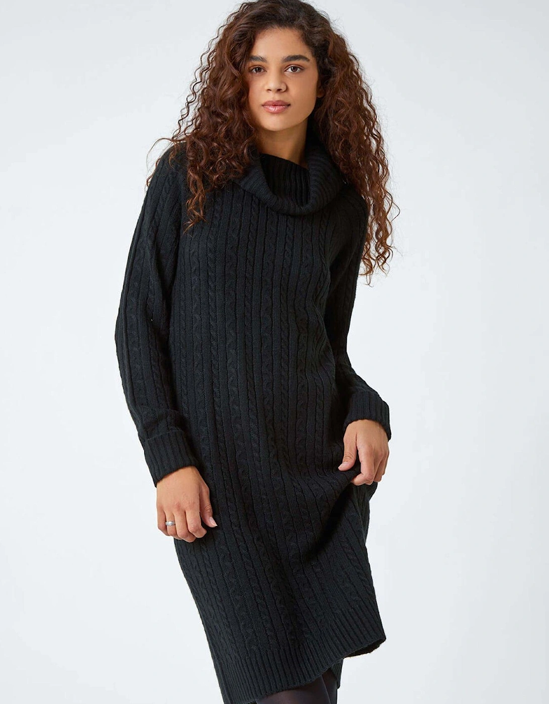 Roll Neck Knitted Jumper Dress - Black, 2 of 1