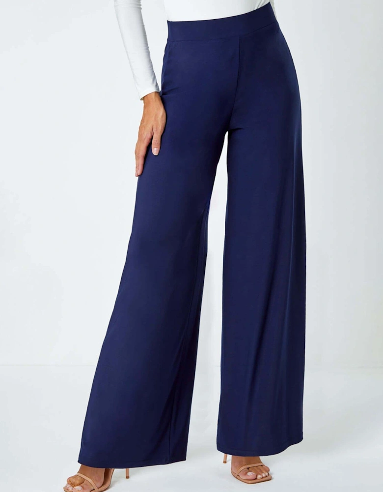 Wide Leg Stretch Trousers - Navy