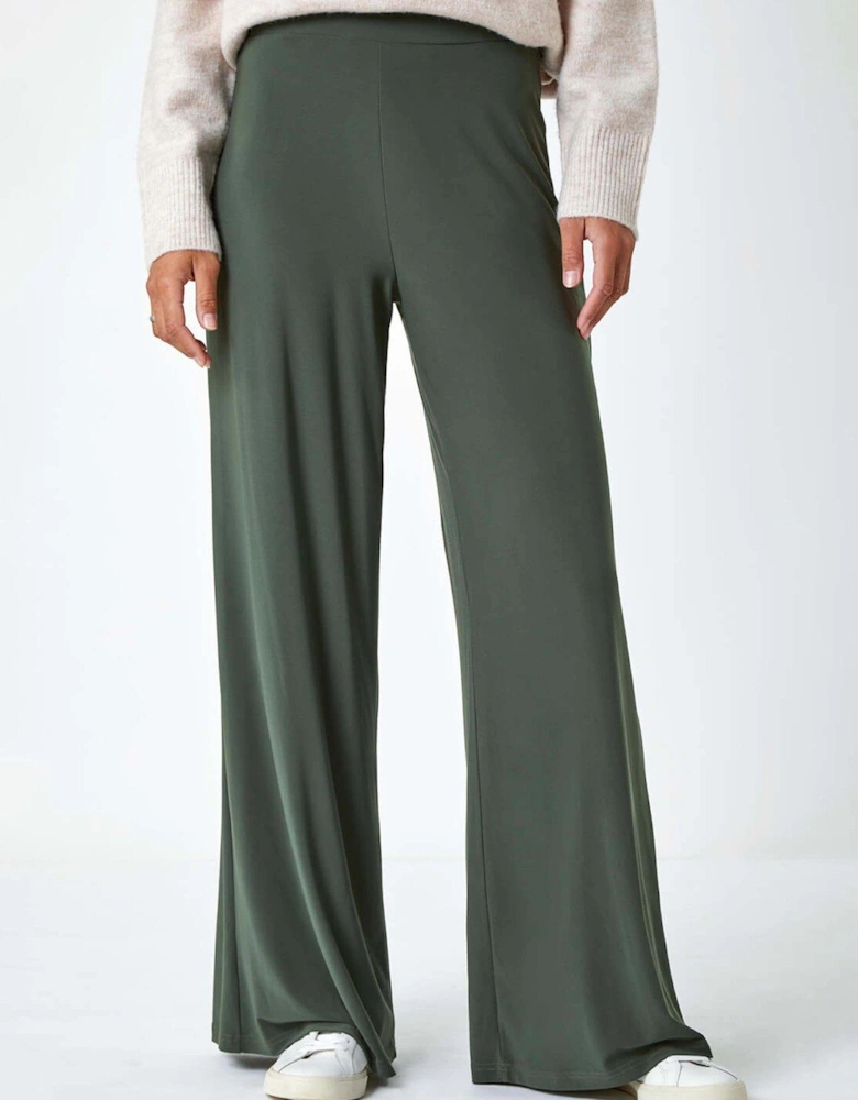 Wide Leg Stretch Trousers - Khaki