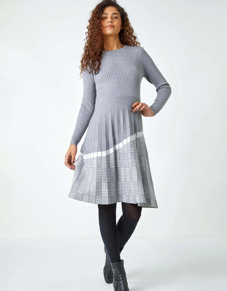 Ribbed Stretch Knit Dress - Light Grey