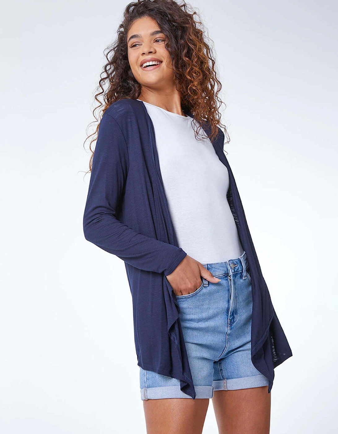 Waterfall Front Jersey Cardigan - Navy, 2 of 1