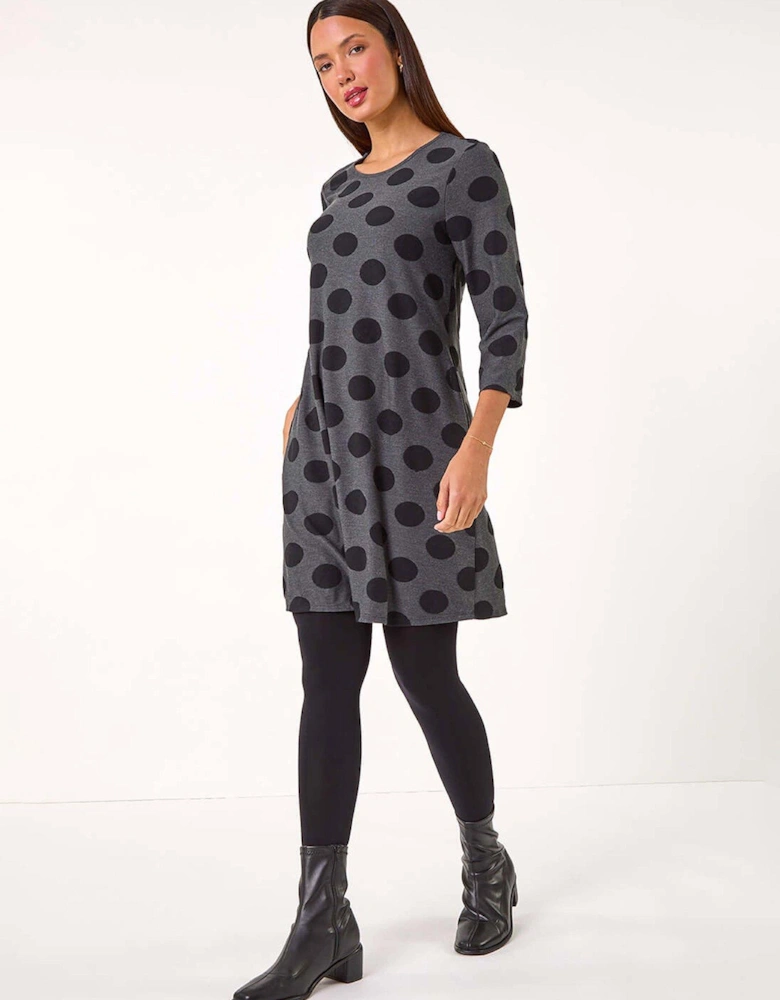 A-line Spot Print Dress - Dark Grey