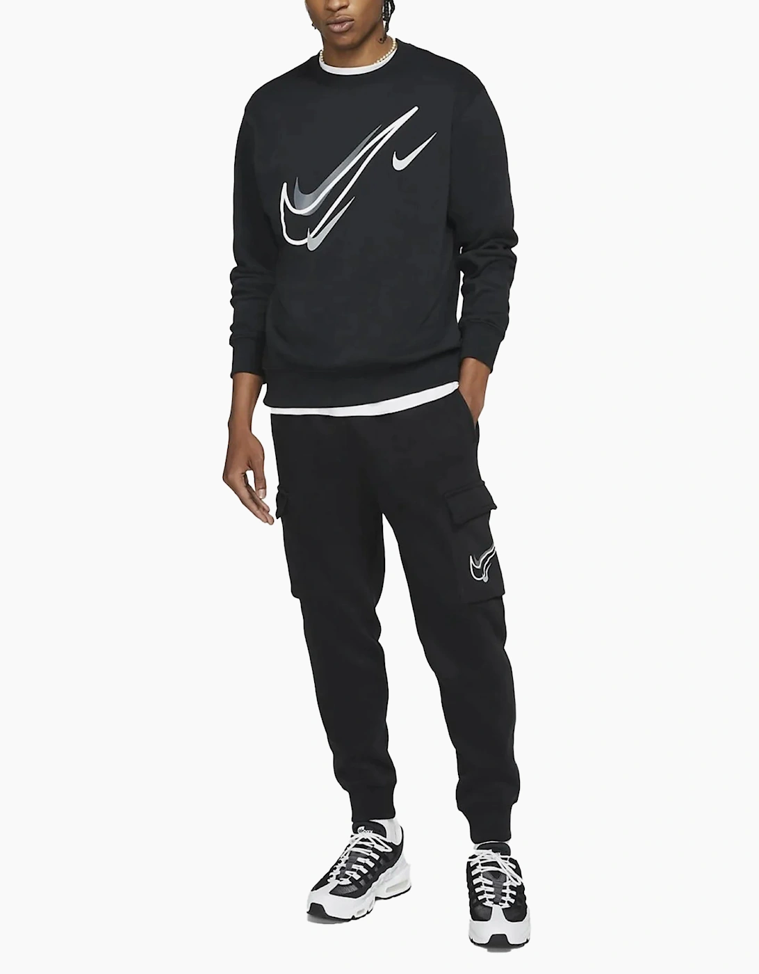 Nike Men's Black Dq3946 Tracksuits Multi Swoosh Fleece Sweatshirt Cargo Cuffed Jogger  L
