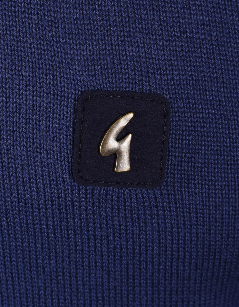 Vintage Lineker Long Sleeved Knitted Polo Storm Blue