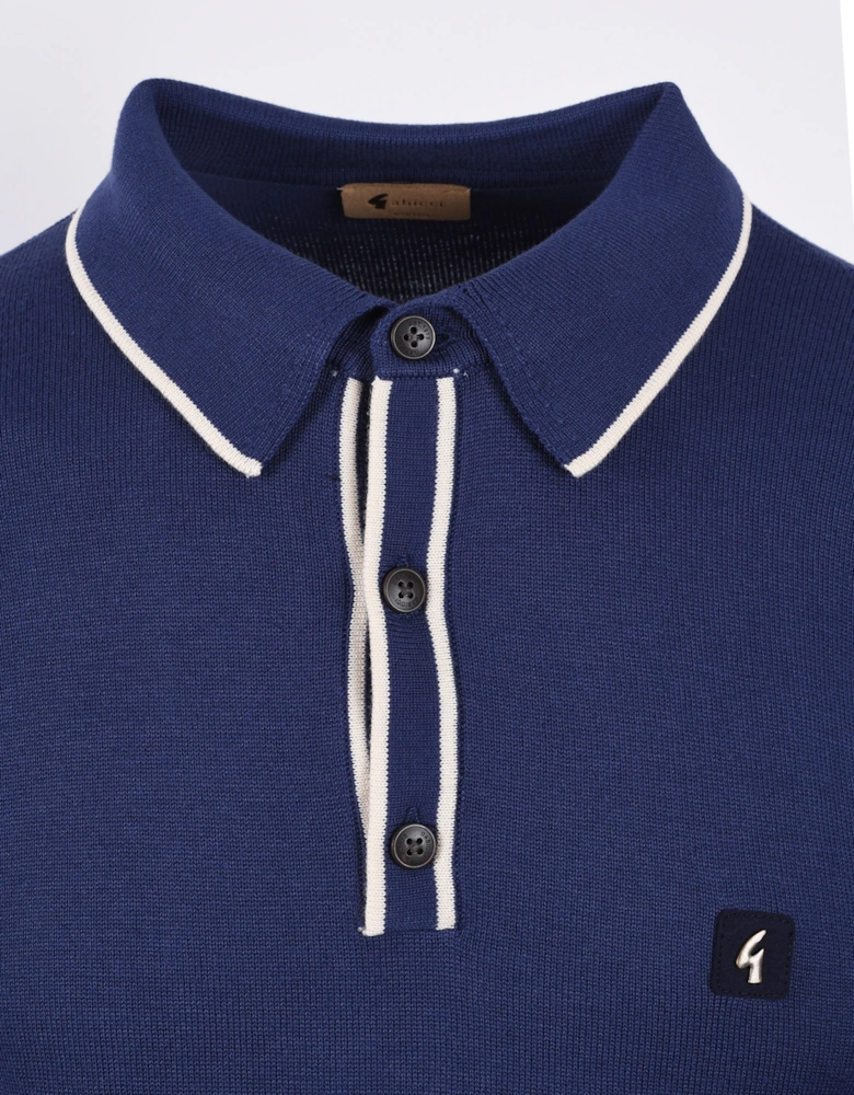 Vintage Lineker Long Sleeved Knitted Polo Storm Blue