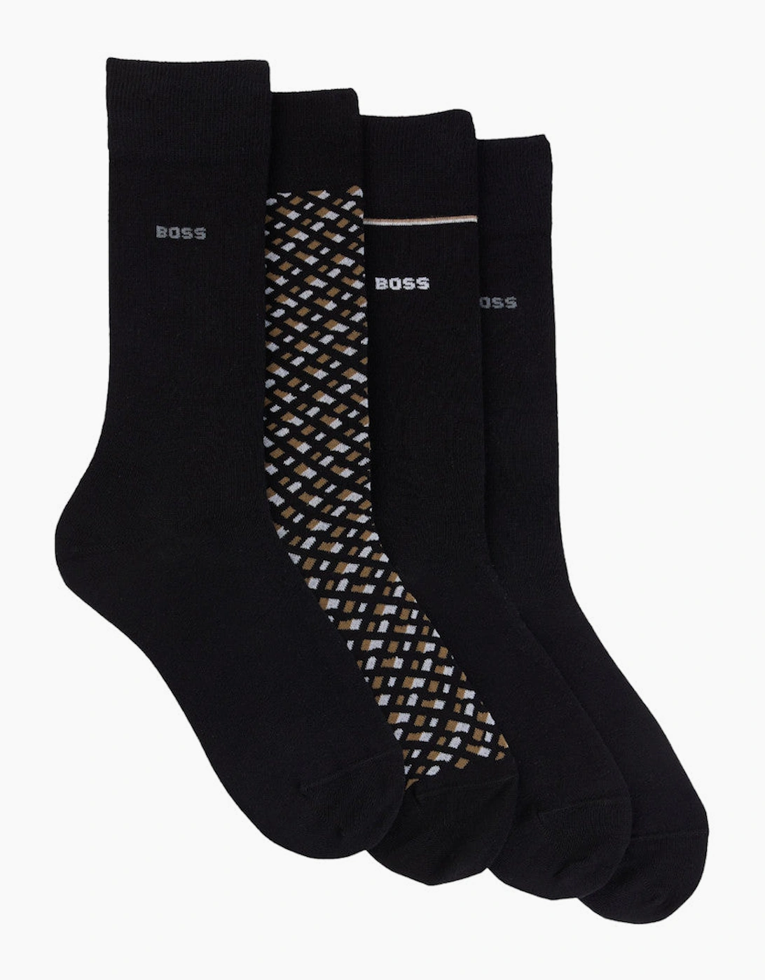 Men's BOSS Black 4P RS Gift Monogram Socks 001 Black - Black/Black - Size: 16/14.5/8/15/8.5/15.5/9/13/13.5/14/6.5/7/7.5/11.5/5/12/5.5/12.5/6/3.5/3/10.