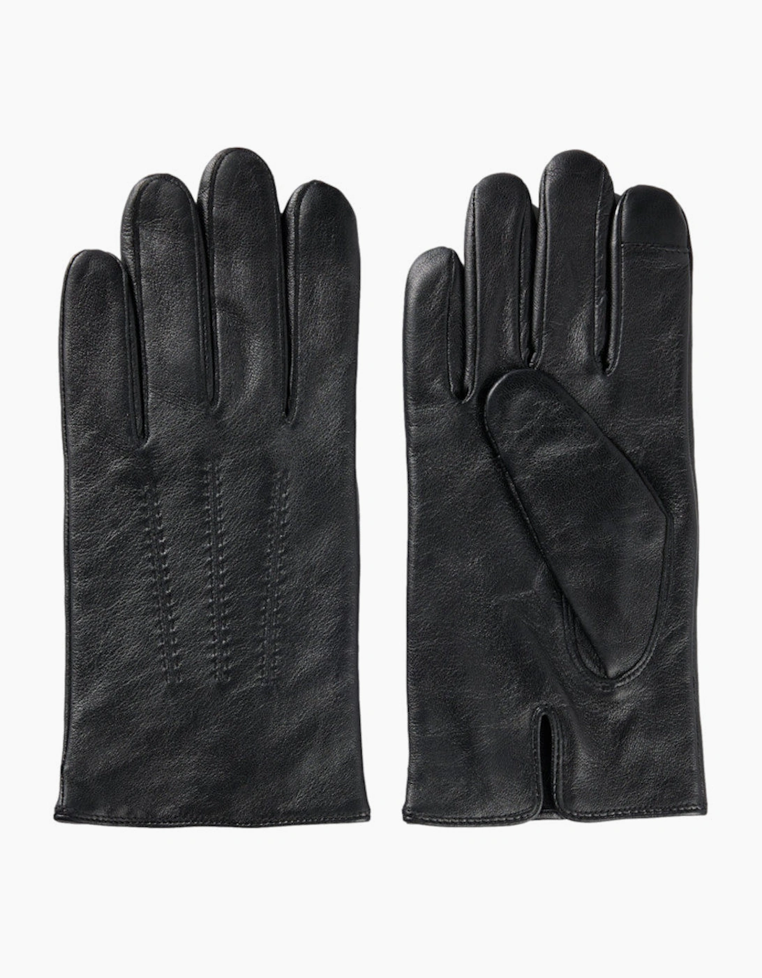 Men's BOSS Black Hainz-ME Leather Gloves A1-24 001 Black - Black/Black - Size: 9