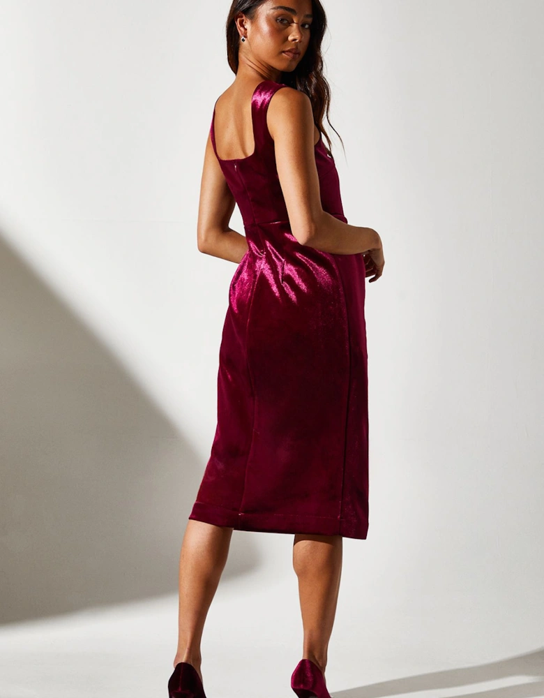 Petite Square Neck Bonded Velvet Pencil Dress