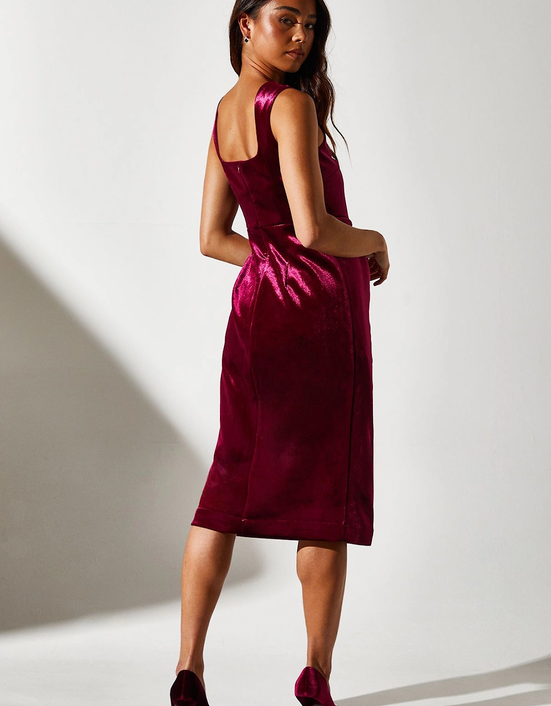 Petite Square Neck Bonded Velvet Pencil Dress