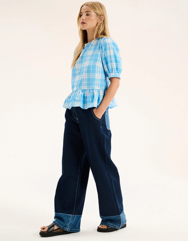 Ellie Frill Hem Puff Sleeve Printed Cotton Blouse