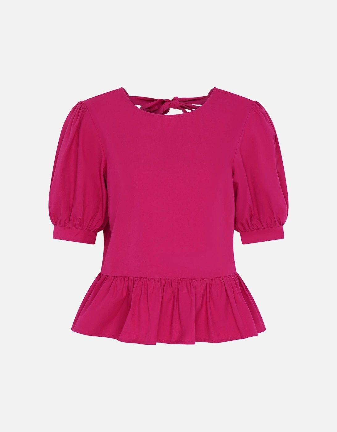 Ellie Frill Hem Puff Sleeve Cotton Blouse in Magenta