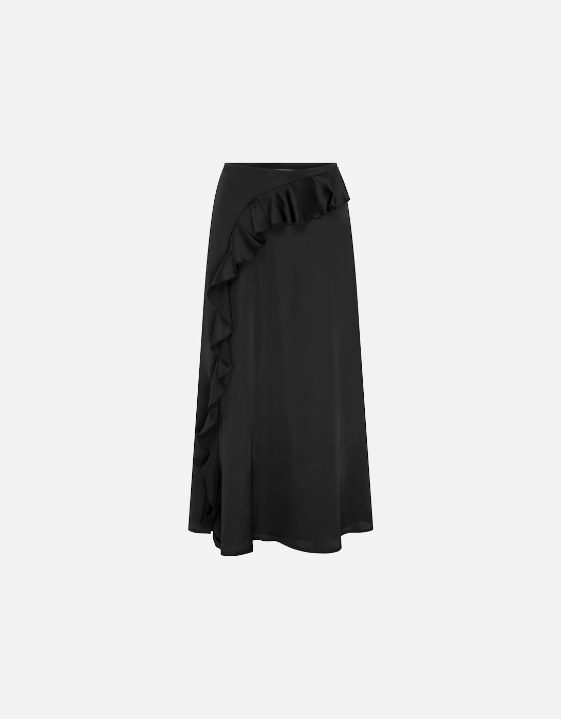 Udita Ruffle Detail Midi Satin Skirt in Black
