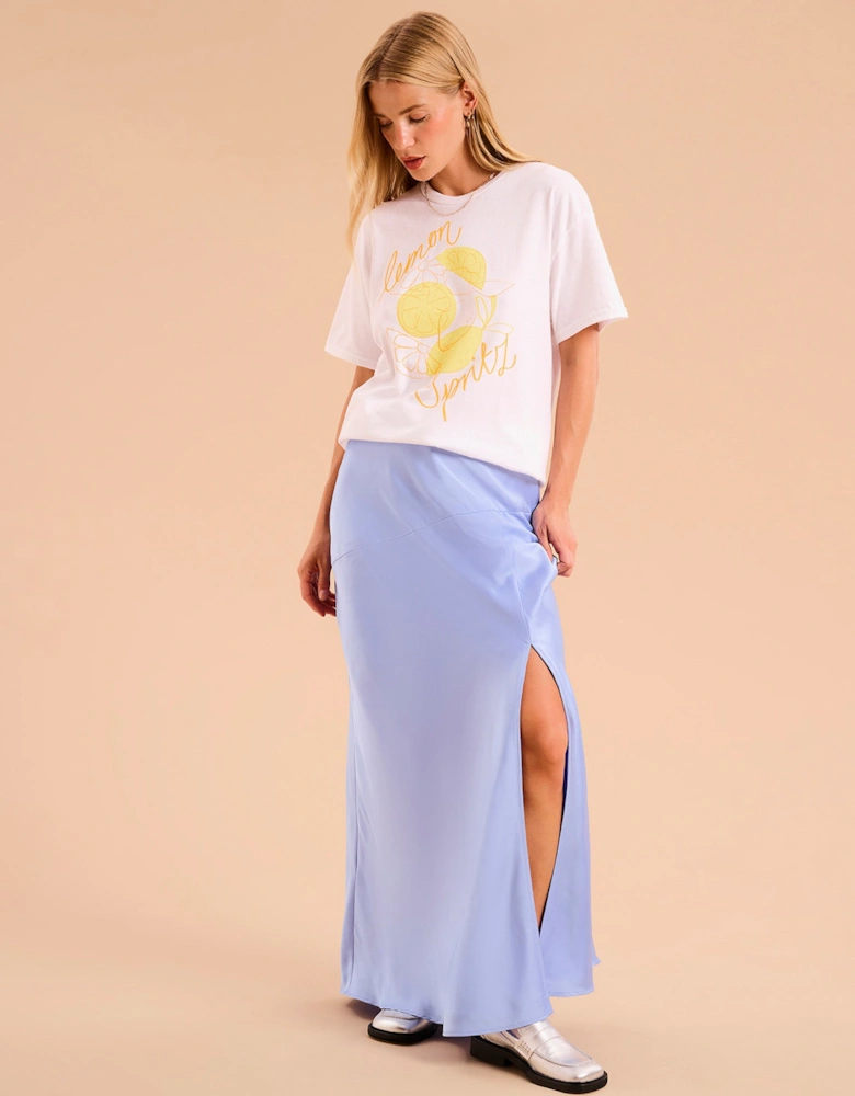 Jackie Asymmetric Midi Skirt in Blue