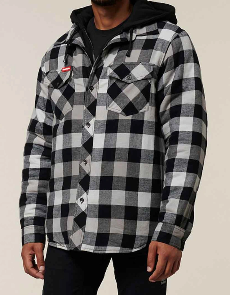 Men's Quilted Flannel Hooded Shacket Grey