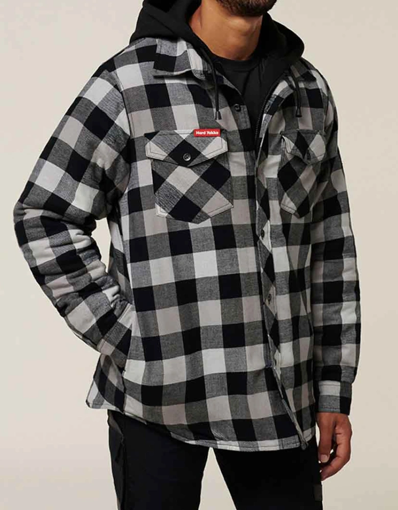 Men's Quilted Flannel Hooded Shacket Grey