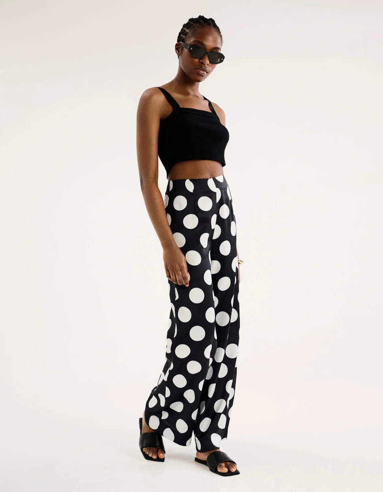 Lynx Satin Wide Leg Spot Print Trouser