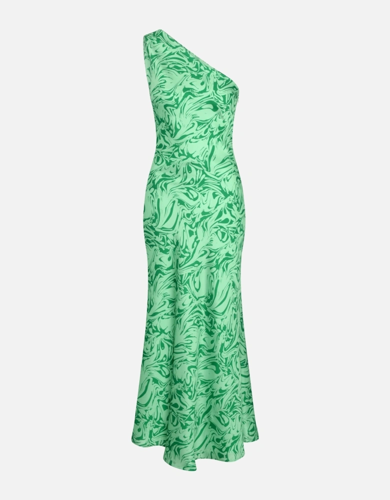 Uma One Shoulder Dress in Green Marble