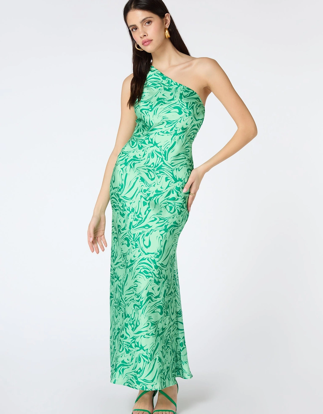 Uma One Shoulder Dress in Green Marble, 6 of 5