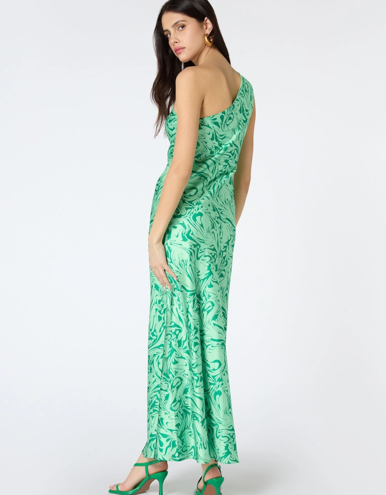Uma One Shoulder Dress in Green Marble