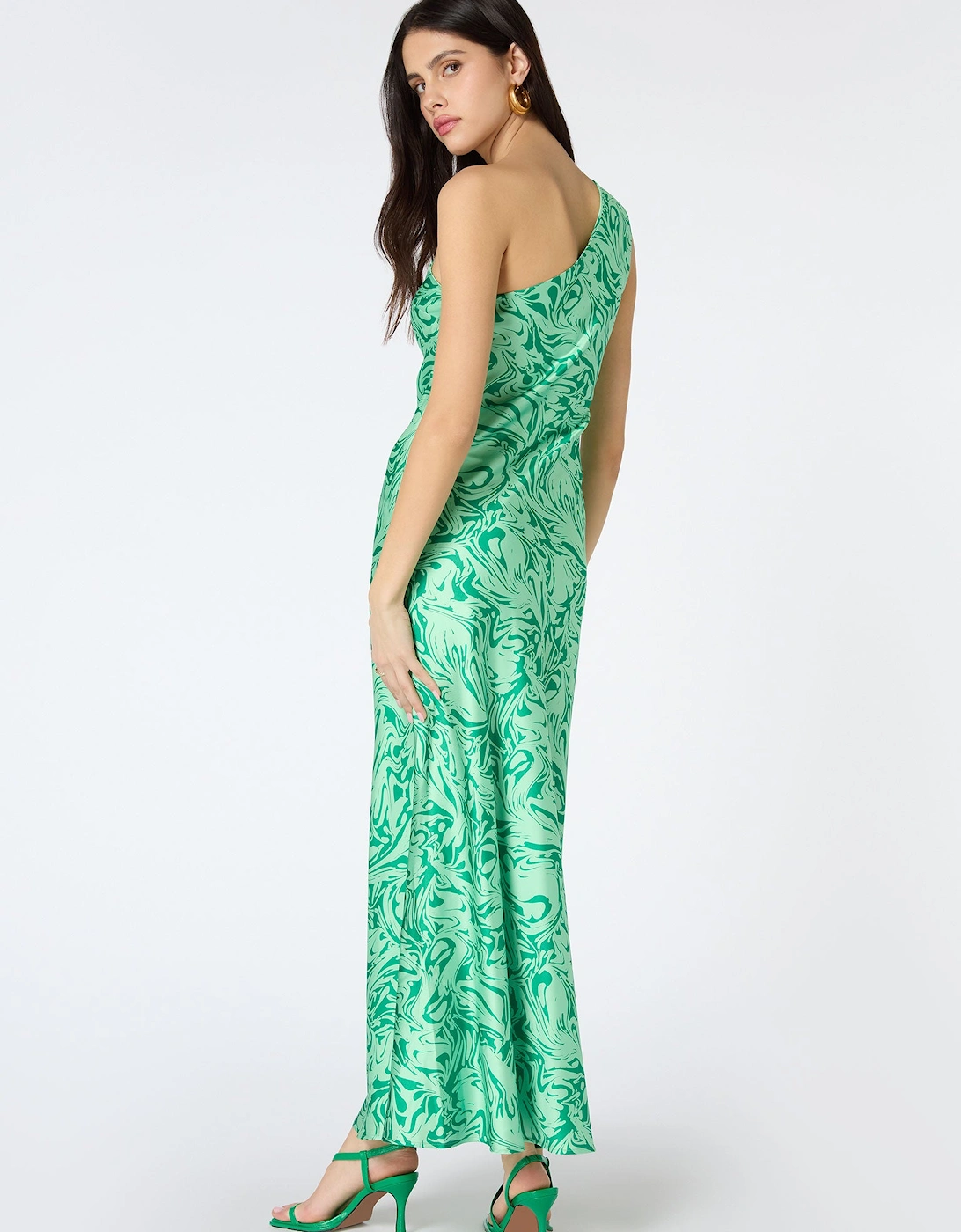 Uma One Shoulder Dress in Green Marble