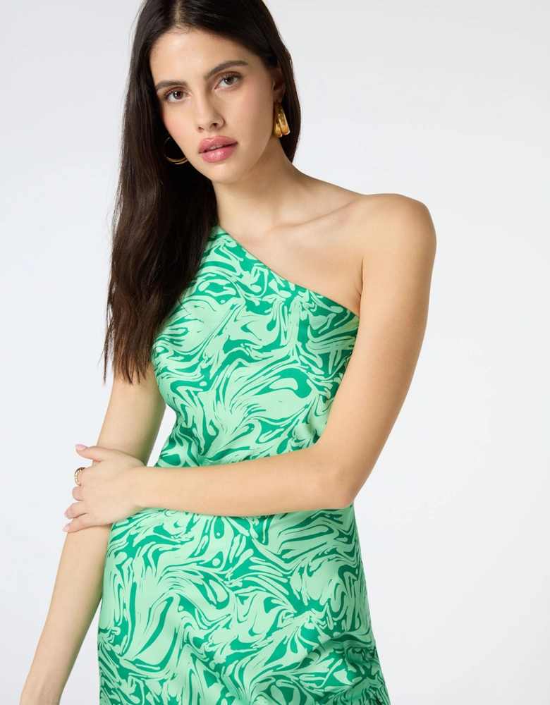 Uma One Shoulder Dress in Green Marble