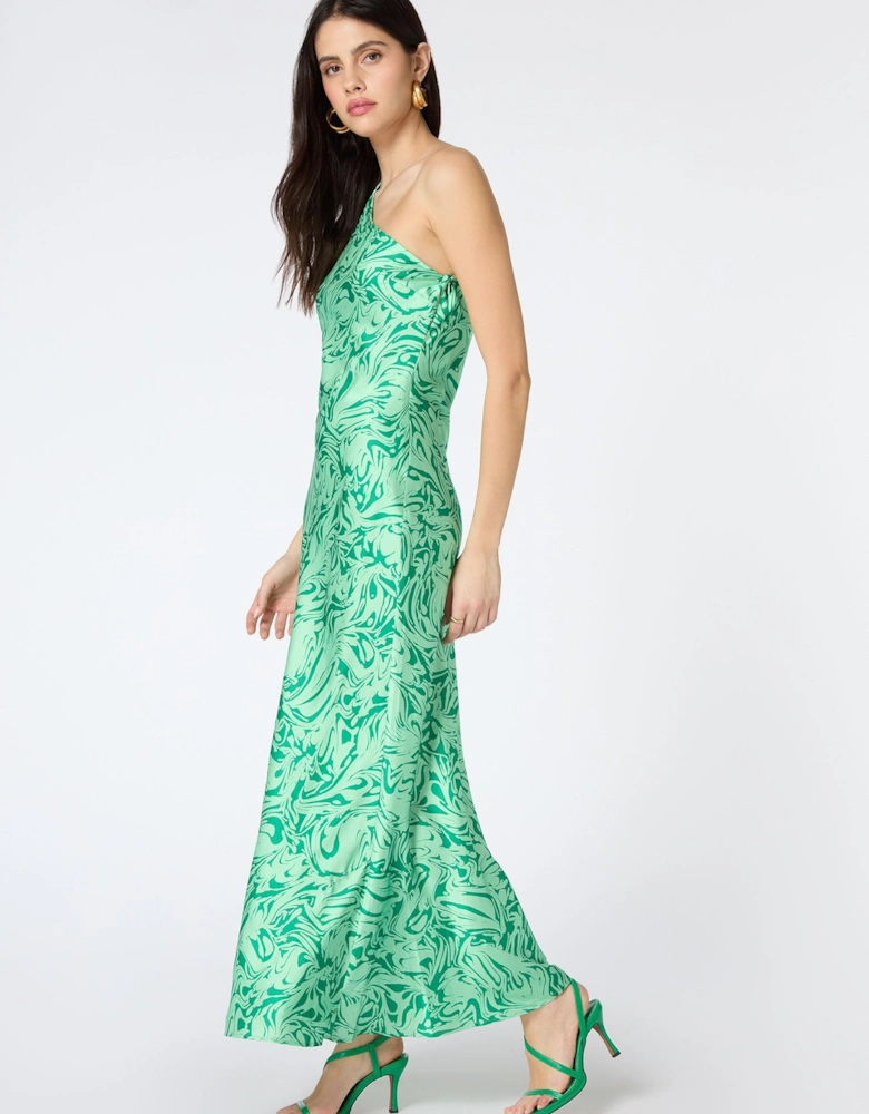 Uma One Shoulder Dress in Green Marble