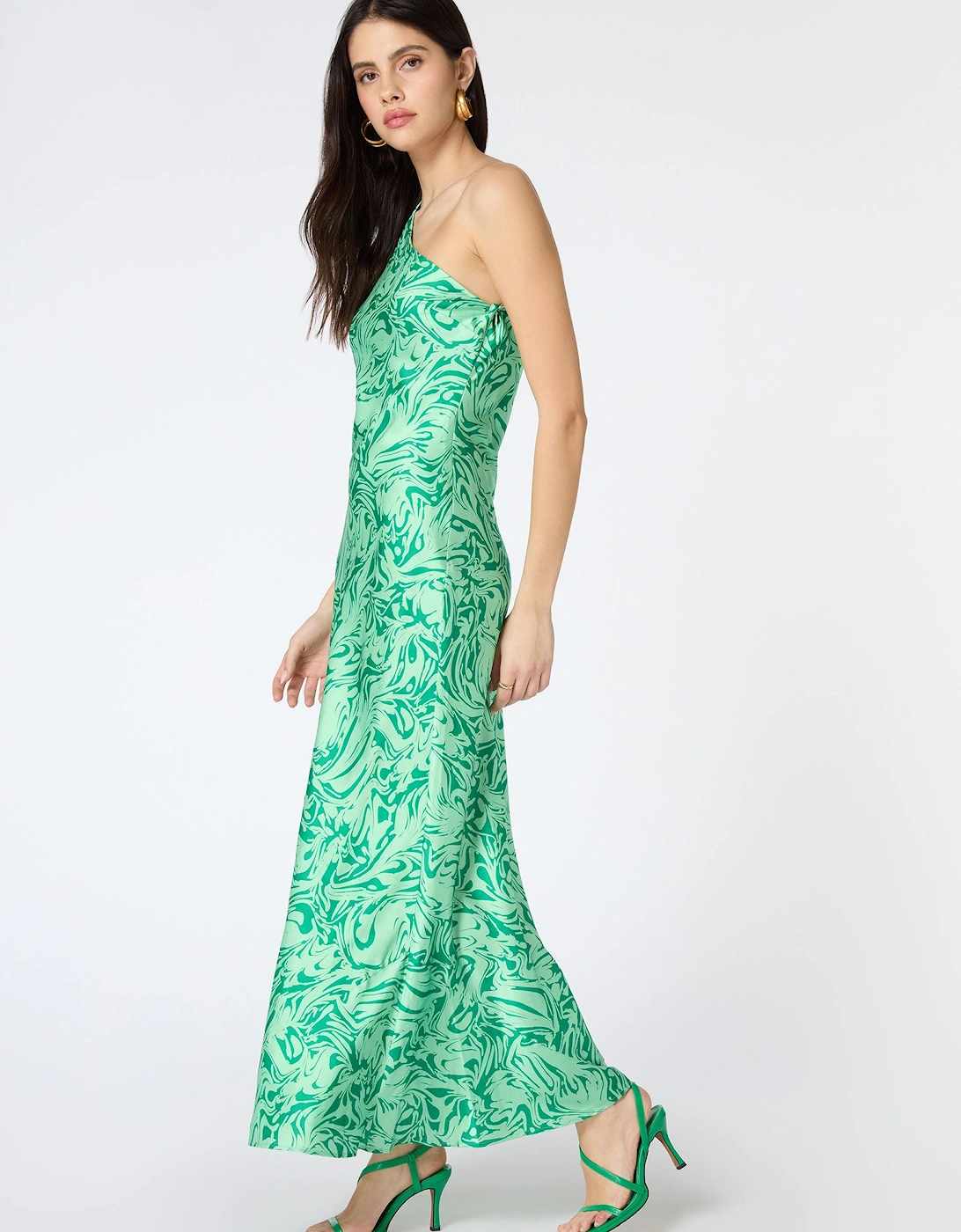 Uma One Shoulder Dress in Green Marble