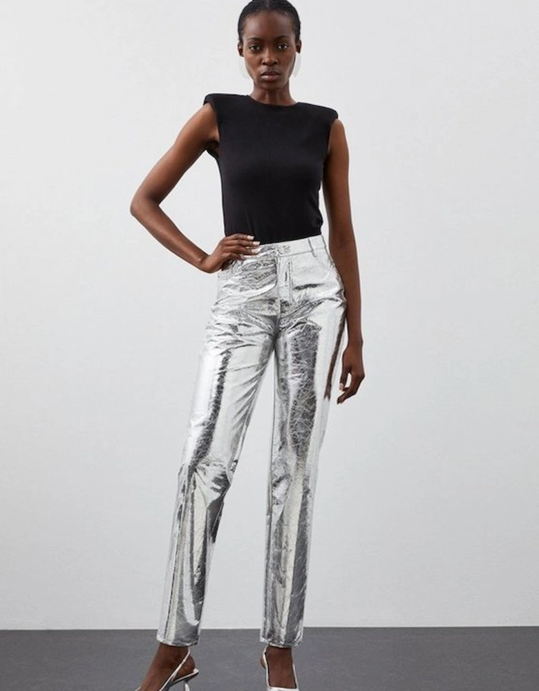 Tall Metallic Faux Leather Straight Trousers