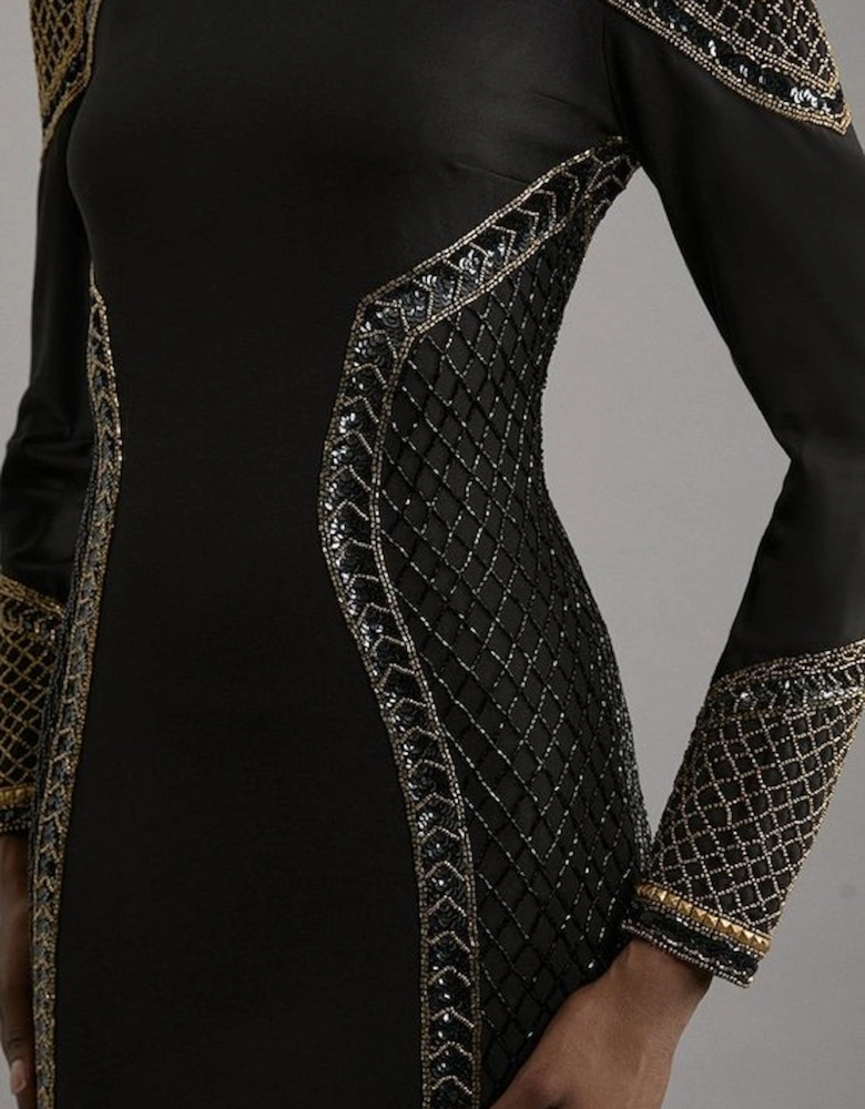 Beaded And Embellished Ponte Jersey Mini Dress