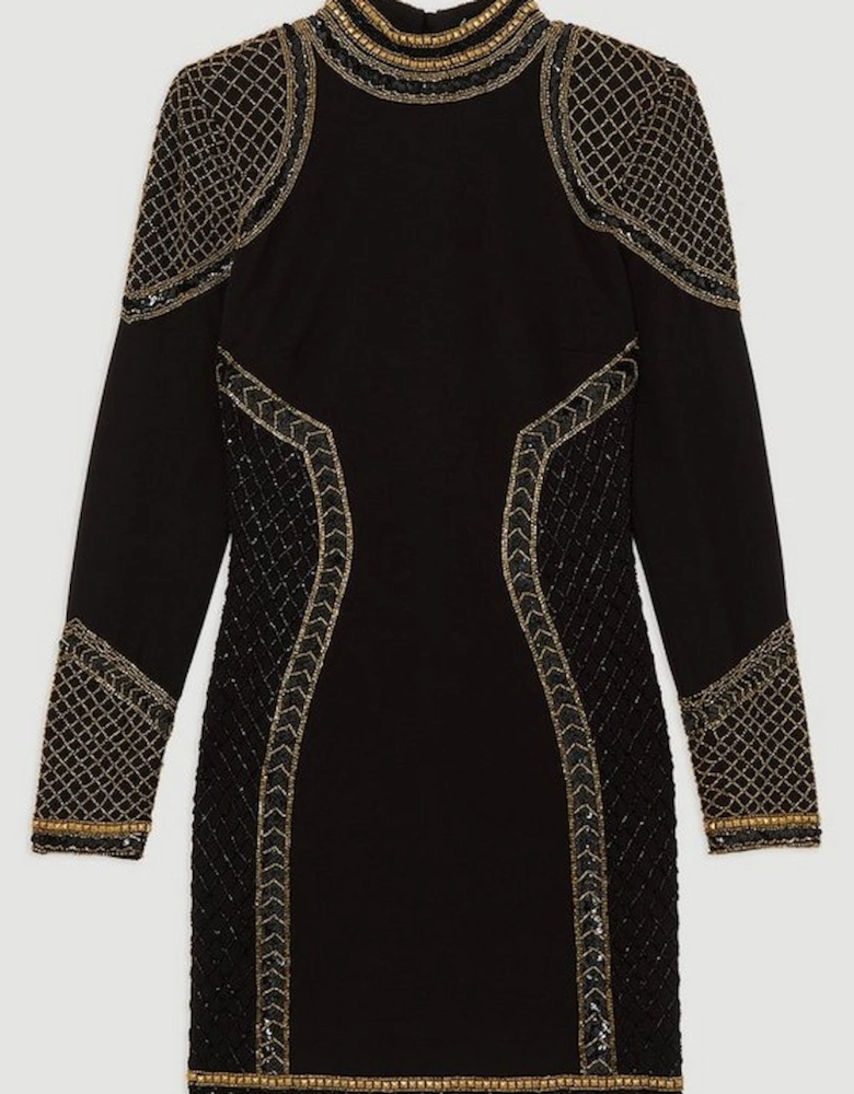 Beaded And Embellished Ponte Jersey Mini Dress