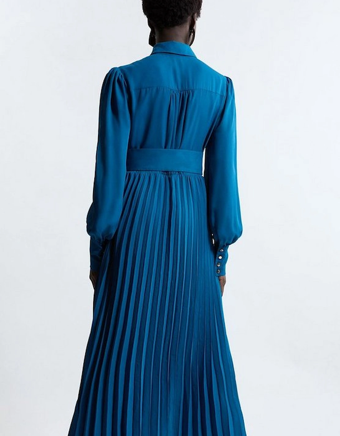 Pleated Woven Maxi Shirt Dress With Belt