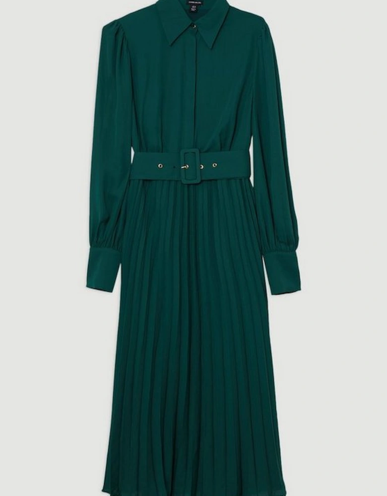 Petite Pleated Woven Maxi Shirt Dress With Belt